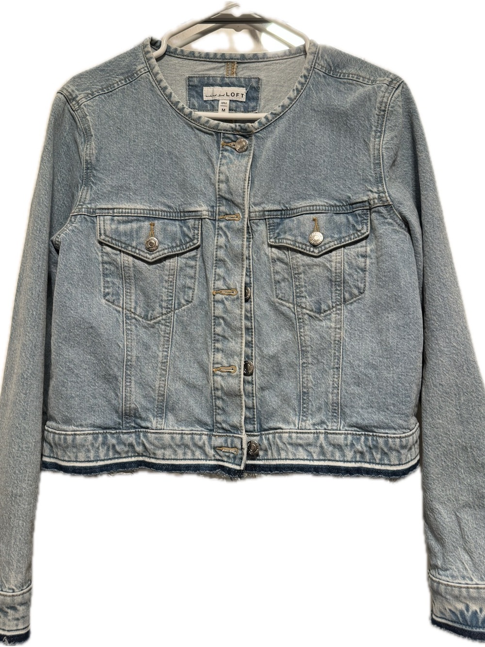 LOFT Light Blue Collarless Denim Jacket